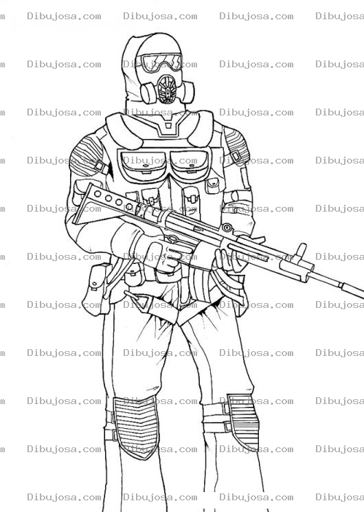 Dibujo para colorear Dibujo De Soldado De Guerra Quimica Con Mascara De Oxigeno Para Pintar Y Colorear