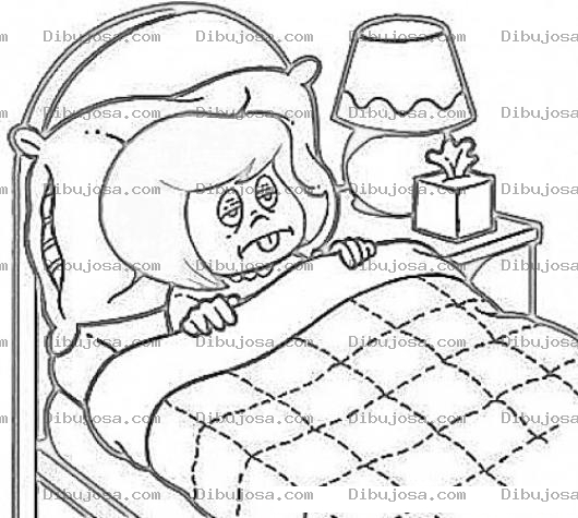Dibujo para colorear Gripe Catarro Y Tos Dibujo De Nina Enferma De Gripe Acostada En Cama Con Kleenex Para Pintar Y Colorear