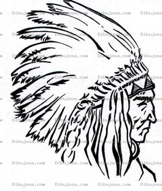 Dibujo para colorear Cabellera De Plumas Dibujo De Jefe Indio Con Plumas En La Cabeza Para Pintar Y Colorear