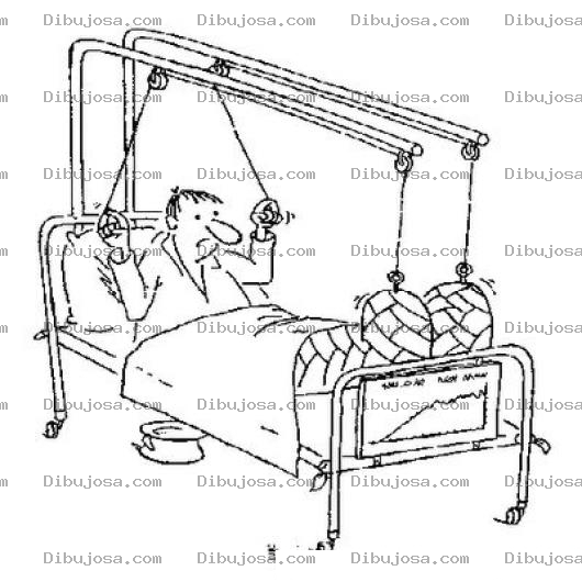 Dibujo para colorear Dibujo De Paciente Quebrado Y Enyesado En Cama De Hospital Para Pintar Y Colorear