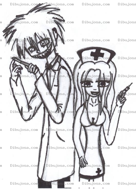 Dibujo para colorear Dibujo De Medico Loco Con Enfermera Para Pintar Y Colorear
