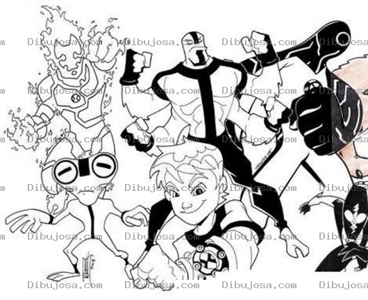 Dibujo para colorear Colorear a todo el clan de Ben 10