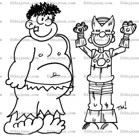 Dibujo para colorear Dibujo De Hulk Panson Y Ironman Delgadito Para Pintar Y Colorear