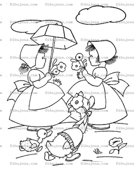 Dibujo para colorear 2 Chicas 1 Sombrilla Para Pintar Y Colorear