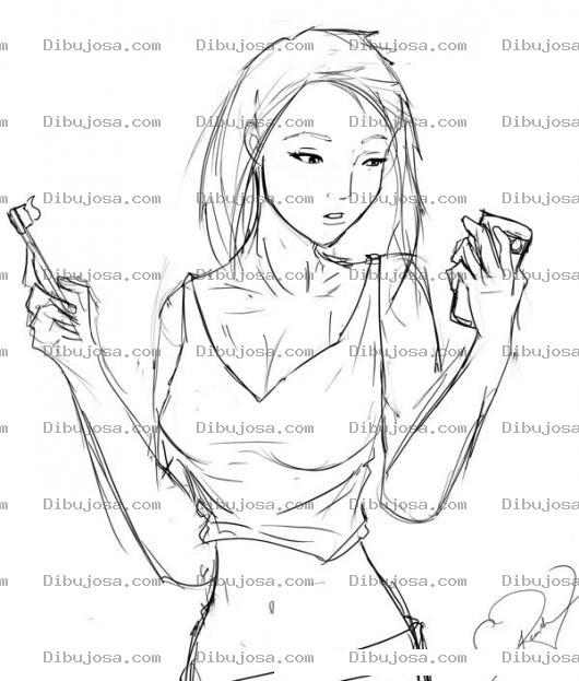 Dibujo para colorear Dibujo De Chica Con Cepillo De Dientes Con Pasta Lista Para Lavarse Los Dientes Y Viendo Su Celular Para Pintar Y Colorear