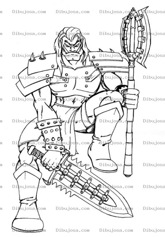 Dibujo para colorear Dibujo De Vikingo Con Espada Y Hacha Para Pintar Y Colorear
