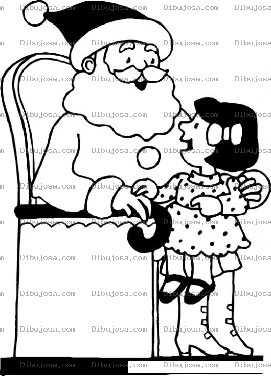 Dibujo para colorear Dibujo De Nina Senta En Piernas De Santa Claus Para Pintar Y Colorear