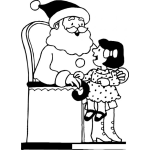 Dibujo para colorear Dibujo De Nina Senta En Piernas De Santa Claus Para Pintar Y Colorear