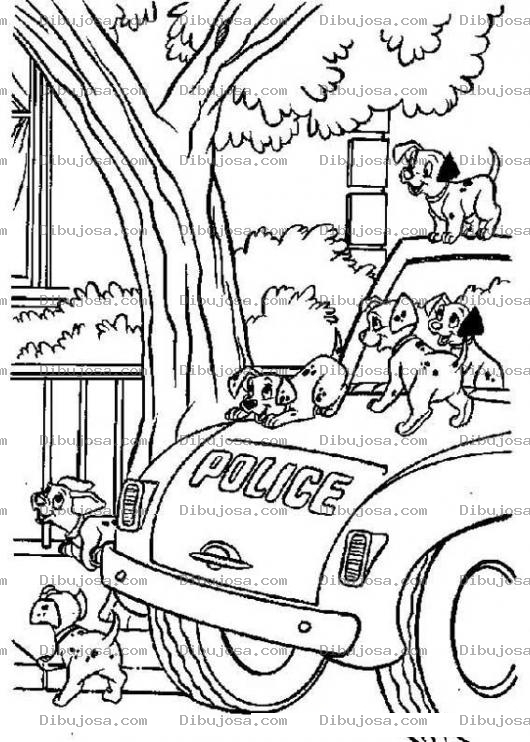 Dibujo para colorear Dibujo De Dalmatas En Carro De Policia Para Pintar Y Colorear