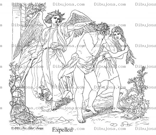 Dibujo para colorear pintar dibujo de adan y eva expulsados del paraiso