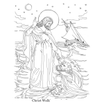Dibujo para colorear pintar dibujo de Jesus  camimando sobre el mar