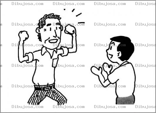 Dibujo para colorear Biceps Dibujo De Papa Ensenando Sus Musculos A Su Asombrado Hijo Para Pintar Y Colorear Aunque El Papa No Tiene Nada En Los Brazos