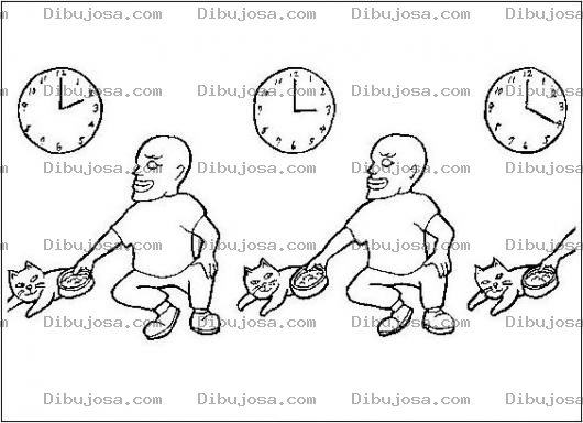 Dibujo para colorear 3 Tiempos De Comida Dibujo De Hombre Alimentando A Su Gato Tres Veces Al Dia Para Pintar Y Colorear 3tiempos