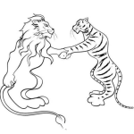 Dibujo para colorear Leon Y Tigre Haciendo Las Paces Dibujo De Un Leon Dando La Mano A Un Tigre Para Pintar Y Colorear L