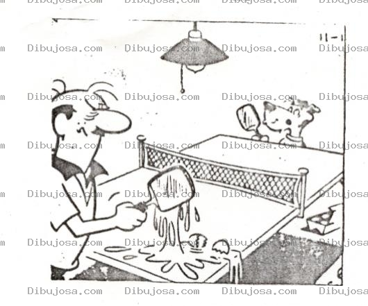 Dibujo para colorear Juego De Ping Pong Dibujo De Hombre Jugando Con Su Perro Pingpong Con Huevos de Gallina Para Pintar Y Colorear