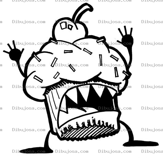 Dibujo para colorear Dibujo De Pastelito De Cereza Con Dientes Para Pintar Y Colorear