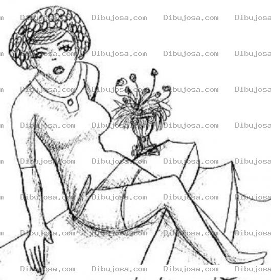 Dibujo para colorear Dibujo De Mujer Sentada En Gradas Para Pintar Y Colorear