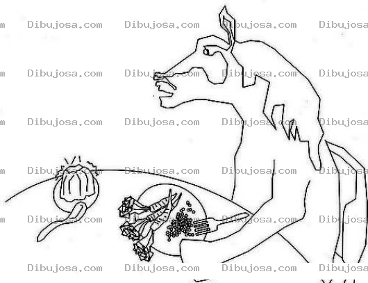 Dibujo para colorear Caballos Dibujo De Caballo Comiendo Verduras Y Gelatina En La Mesa Del Comedor Para Pintar Y Colorear