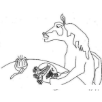 Dibujo para colorear Caballos Dibujo De Caballo Comiendo Verduras Y Gelatina En La Mesa Del Comedor Para Pintar Y Colorear