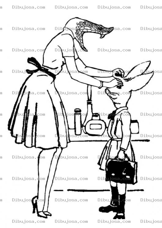 Dibujo para colorear Dibujo De Mama Culebra Con Hija Coneja Para Pintar Y Colorear