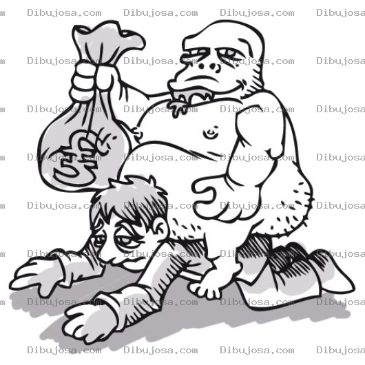 Dibujo para colorear La Pesada Deuda Para Pintar Y Colorear A Un Hombre Endeudado Cargando A La Usurera Y Horrorosa Deuda Viviente