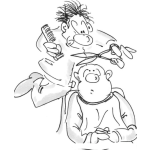 Dibujo para colorear Dibujo De Peluqeuro Cortandole El Unico Pelo A Un Calvo Para Pintar Y Colorear Barbero Con Viejo Pelon En Barberia