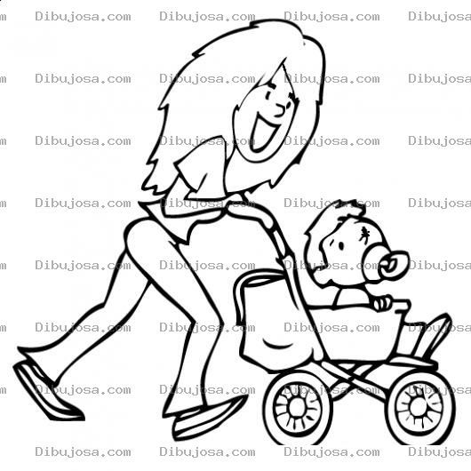 Dibujo para colorear Carruajes De Bebes Dibujo De Mama Con Su Bebe En Carruaje Para Pintar Y Colorear