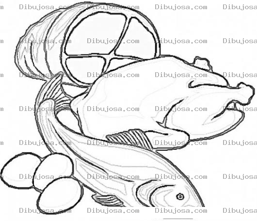 Dibujo para colorear Carne Pollo Pescado Y Huevos Para Pintar Y Colorear