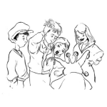 Dibujo para colorear Dibujo De Chicos Con Un Extraterrestre Para Pintar Y Colorear