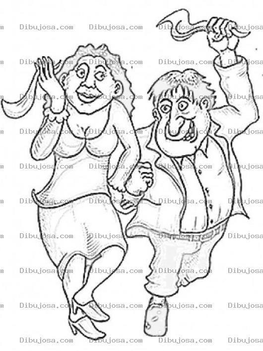 Dibujo para colorear Dibujo De Esposos Contentos Bailando Cueca Con Panuelos Para Pintar Y Colorear