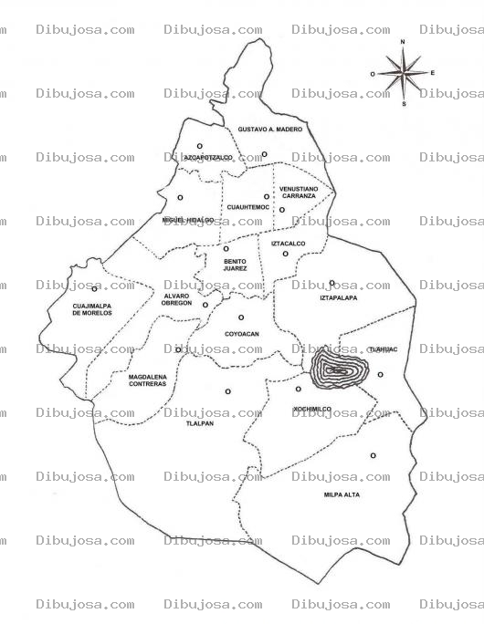 Dibujo para colorear Dibujo Del Mapa Del Distrito Federal De Mexico Para Imprimir Pintar Y Colorear Gratis El Mapa Del DF De Mexico