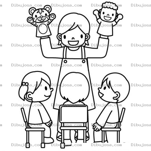 Dibujo para colorear Dibujo De Maestra Con Titeres Y Marionetas Para Pintar Y Colorear