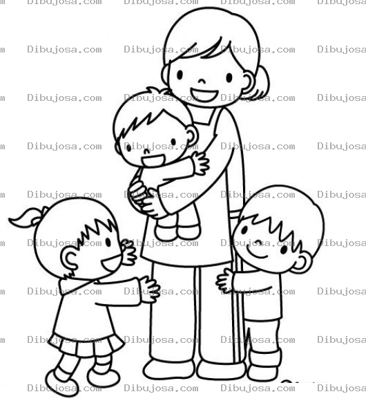 Dibujo para colorear Dibujo De Mama Soltera Con 3 Hijos Para Pintar Y Colorear