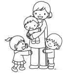 Dibujo para colorear Dibujo De Mama Soltera Con 3 Hijos Para Pintar Y Colorear