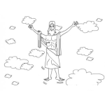 Dibujo para colorear Dibujo De La Ascension De JESUS Para Pintar Y Colorear A CRISTO En Los Cielos Sobre Las Nubes