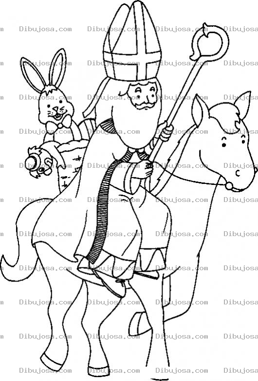 Dibujo para colorear Dibujo De San Nicolas En Caballo Repartiendo Juguetes Para Pintar Y Colorear