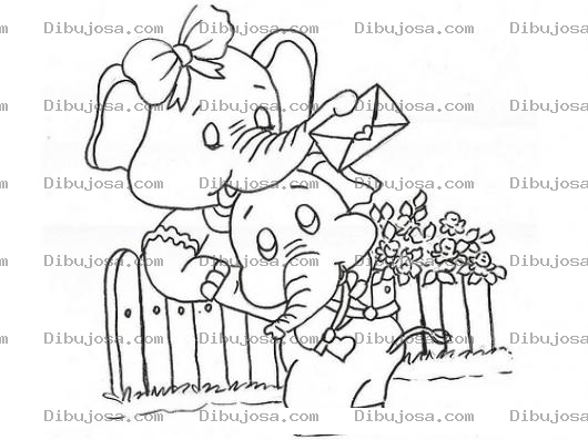 Dibujo para colorear Abrazo De Elefantes Para Pintar Y Colorear Dibujo De Dos Elefantitos Carinosos