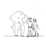 Dibujo para colorear Dibujo De Una Pareja Con Un Elefante Para Pintar Y Colorear A Un Hombre Acariciando A Un Elefantito