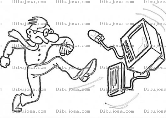 Dibujo para colorear No Sirve La Computadora Dibujo De Hombre Pateando Una Computadora Que No Arranca Para Pintar Y Colorear Ordenador Desktop PC Colgado Inservible Y Arruinado
