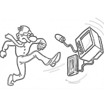 Dibujo para colorear No Sirve La Computadora Dibujo De Hombre Pateando Una Computadora Que No Arranca Para Pintar Y Colorear Ordenador Desktop PC Colgado Inservible Y Arruinado