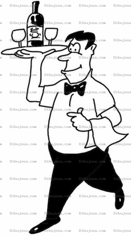 Dibujo para colorear Dibujo De Mesero Llevando Un Vino Con Dos Copas En Una Charola Para Pintar Y Colorear
