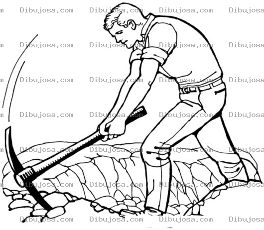 Dibujo para colorear Dibujo De Hombre Picando Pierda Con Un Hacha Para Pintar Y Colorear