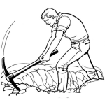 Dibujo para colorear Dibujo De Hombre Picando Pierda Con Un Hacha Para Pintar Y Colorear