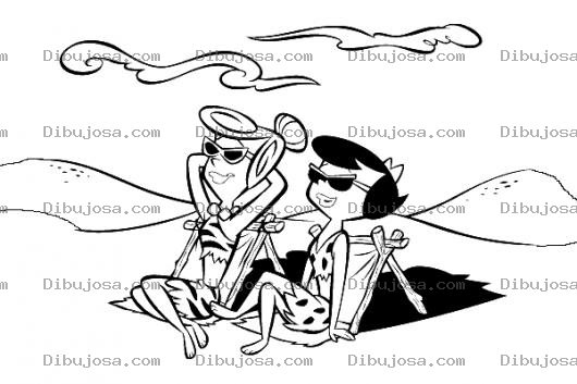 Dibujo para colorear Dibujo De Vilma Y Bety En La Playa Con Gafas Oscuras Para Pintar Y Colorear