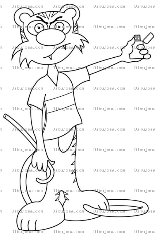 Dibujo para colorear Dibujo De Tigre Enojado Con Un Zipo Para Pintar Y Colorear