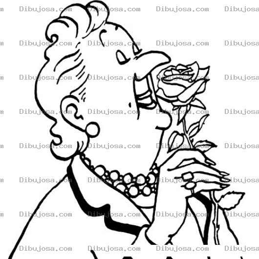 Dibujo para colorear Abuelita Con Rosa Para Pintar Y Colorear Viejita Elegante Con Una Flor