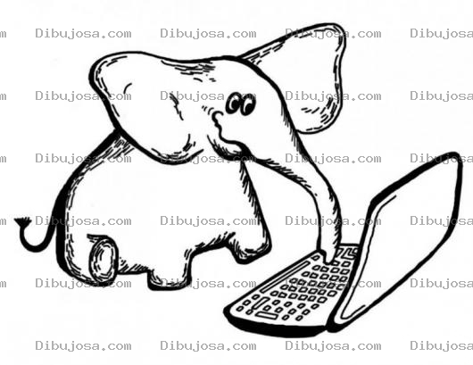 Dibujo para colorear Elefante Con Laptop Para Pintar Y Colorear Elefantito Escribiendo En Una Portatil