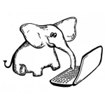 Dibujo para colorear Elefante Con Laptop Para Pintar Y Colorear Elefantito Escribiendo En Una Portatil