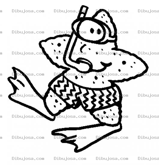 Dibujo para colorear Dibujo De Estrella Marina Con Calzoneta Snorkel Pataletas Y Careta Para Pintar Y Colorear