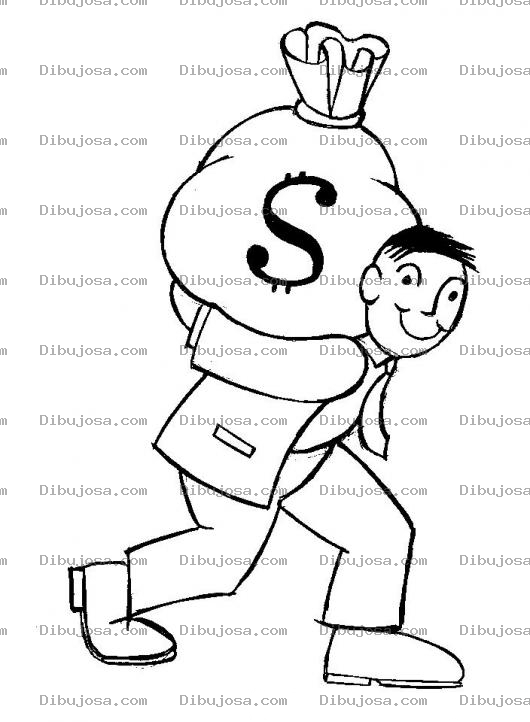 Dibujo para colorear Dibujo De Hombre Feliz Cargando Una Gran Bolsa De Dinero En La Espalda Para Pintar Y Colorear